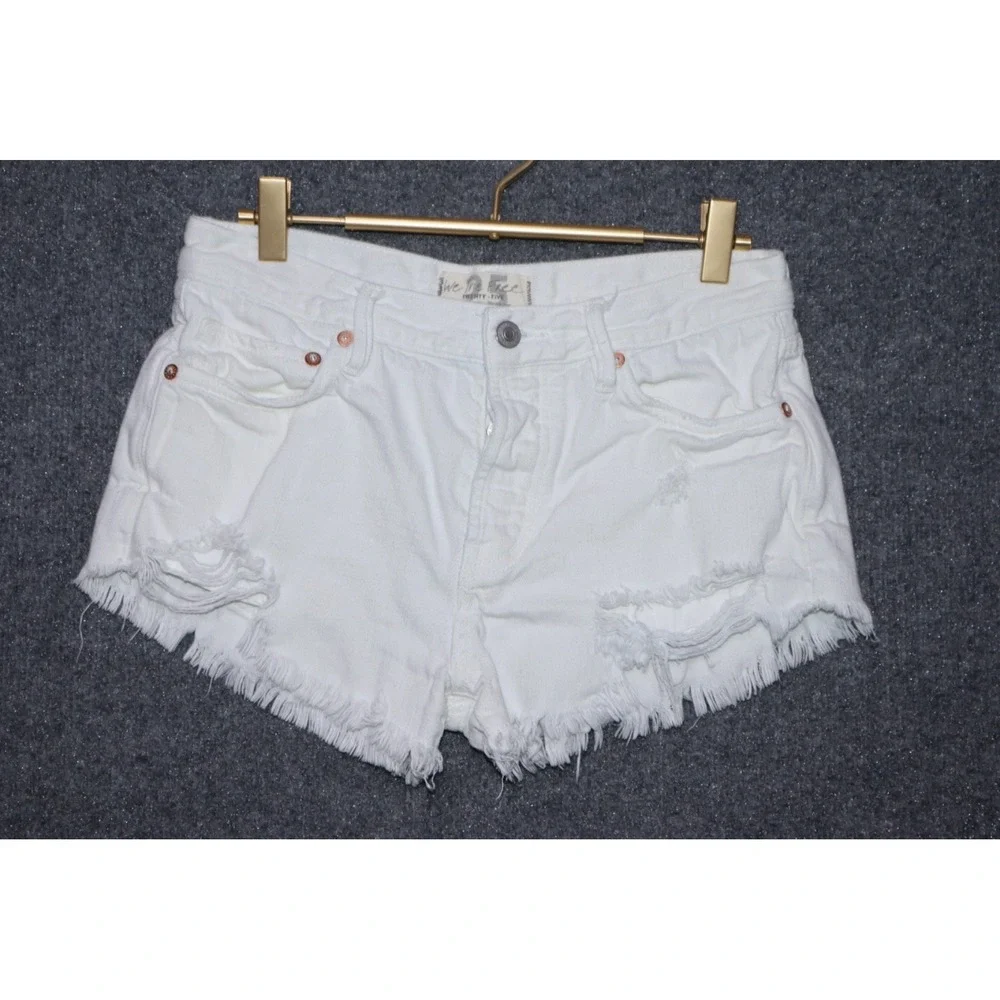 We The Free Loving Good‎ Vibrations Cutoffs Denim Shorts Women 25 White EUC